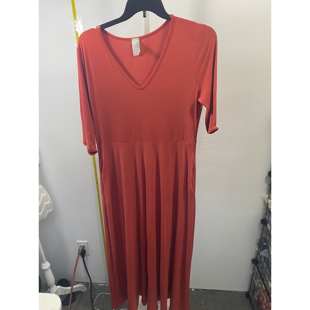 Acting Pro‎ Rust Orange V-Neck Midi Dress with Pockets XL